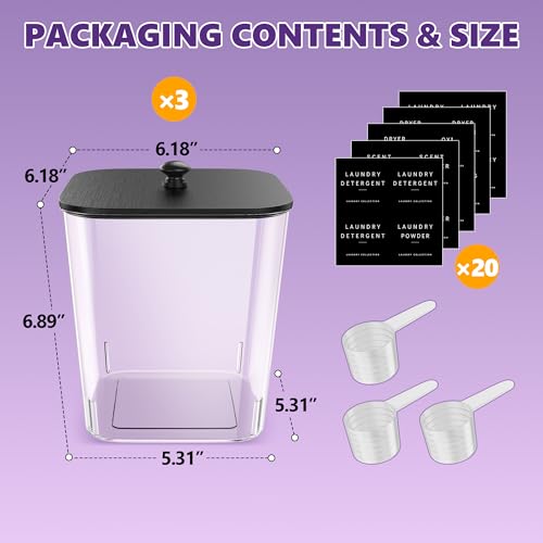 Moforoco 3 Pcs Laundry Pods Container, Clear Laundry Room Organization Containers,Large Detergent Powder Storage, Black Wooden Lids & Labels - color: Black, size: 3 pack