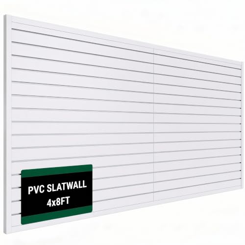 Slat Wall Paneling 4x8 ft Garage Organizer Storage Systems, Heavy Duty PVC Slatwall Panels for Garage Organizer Product, PVC Wall Mounted Tool Storage Slate Board for Home and Workshop (White) - color: White, size: 4X8FT