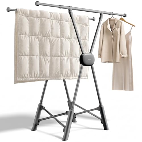BIREN Clothes Drying Rack Heavy Duty Clothing Racks Foldable Laundry Rack Two Drying Modes Garment Racks for Drying Clothes, Adjustable Length from 32-55 Inches for Indoor Outdoor Use - color: Gray