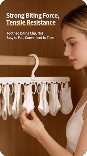 Socks Drying Racks Hanger Socks Organizer Hook Hanger with 54 Clips, Clothes Drying Racks Windproof for Drying Socks Bras Underwears Baby Clothes, Hats Scarfs Towels Pants and Gloves Diaper (White) - color: White