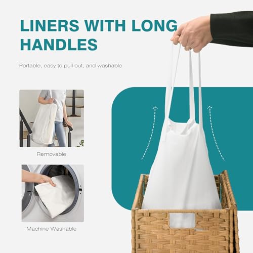 Laundry Basket with Lid, 110 L Rattan Clothes Laundry Basket with Lid and Handles, Foldable Clothes Hamper, Removable Liner, Goose Yellow - color: Goose Yellow, size: 110 L