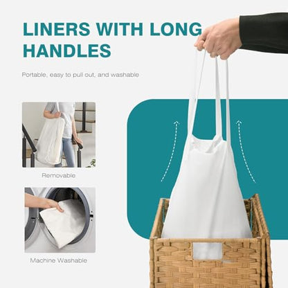 Laundry Basket with Lid, 110 L Rattan Clothes Laundry Basket with Lid and Handles, Foldable Clothes Hamper, Removable Liner, Goose Yellow - color: Goose Yellow, size: 110 L