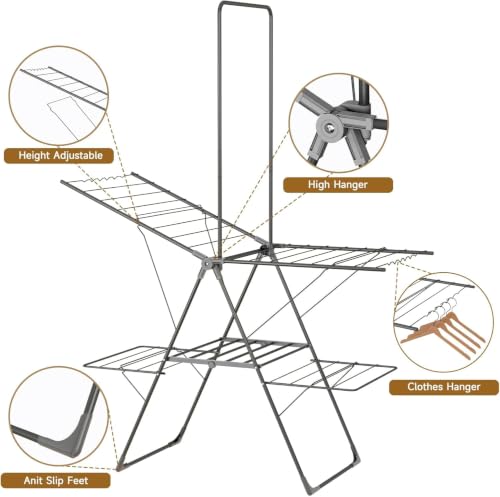 Bigzzia Clothes Drying Rack Foldable, 3-Level Large Laundry Drying Rack - size: X-Large