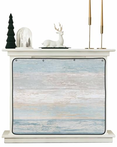 Blue Wooden Magnetic Fireplace Cover Decorative Indoor For Brick Fireplace,Insulation Fireplace Blocker Blanket Draft Stop Hot Heat,Vintage Shabby Chic Farmhouse Gradient Woodgrain 45"Wx34"H - size: 45"Wx34"H