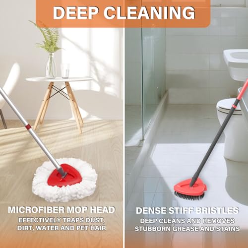 Fatmass Spin Mop Head Replacement for O Cedar EasyWring 1-Tank System, 2 Mop Replace Heads + 1 Upgrade Scrubber Brush, Microfiber Mop Refills Deep Cleaning Machine Washable - color: White (2 Mop Heads+1 Brush)