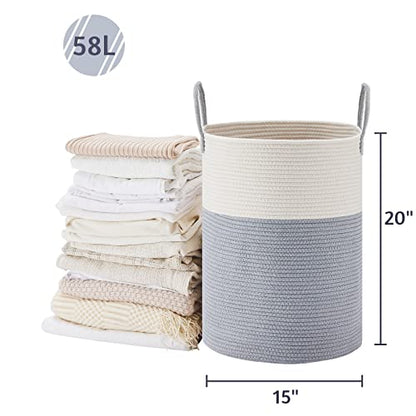 VIPOSCO 58L Tall Woven Laundry Basket Hamper, Grey White - color: Grey, size: 58L