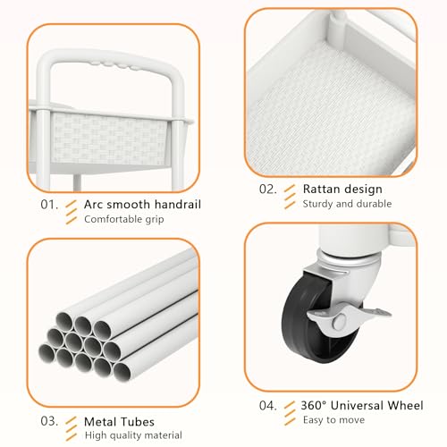 MOYIPIN 4-Tier Plastic Rolling Utility Cart with Handle,White - color: White, size: 4-Tiers without cups