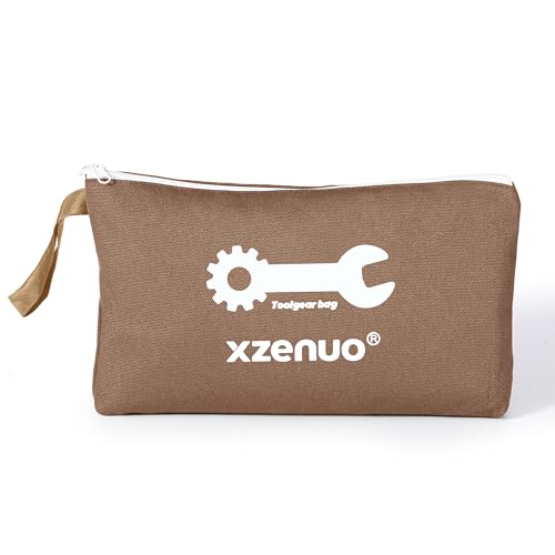 Small Tool Bag with Zipper,16oz 12 inch Tool Pouches - color: Brown