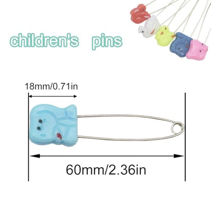 30 PCS Safety Pin Diaper Pin Stainless Steel Cloth Pins Plastic Head Cloth Diaper Pins with Locking Closures，Colour Random 54MM/2.2 Inch（Colour/Animals） - color: Colour/Animals