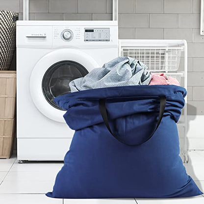 Sanlykate Large Canvas Cotton Laundry Bag with Drawstring & Handles, Heavy Duty Durable Dirty Clothes Organizer, Tear Resistant Hamper Liner Storage Bag, Travel Sack, 25.5 x 34inch - Cyanotic - color: Cyanotic