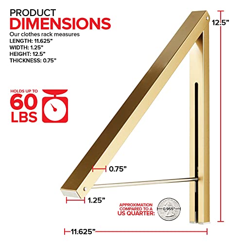 Single Foldable Clothing Rack, Wall-Mounted Retractable Clothes Hanger for Laundry Dryer Room, Hanging Drying Rod, Small Collapsible Folding Garment Racks, Dorm Accessories (Gold) - color: Gold