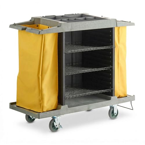59” x 21” x 47” Large 4-Shelf Multifunctional Housekeeping Cart - Commercial Hotel Cart with 2 Vinyl Bags, 8 Top Compartments, Vacuum Bracket, Casters for Janitorial and Room Service Use - 220 lb - size: Large (4 Shelf)