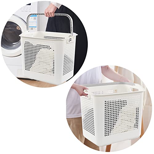 42 L Plastic Laundry Baskets with Handles, White Plastic Hamper for Clothes, 4 Packs