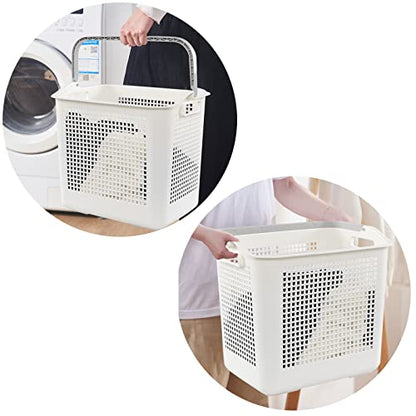 42 L Plastic Laundry Baskets with Handles, White Plastic Hamper for Clothes, 4 Packs