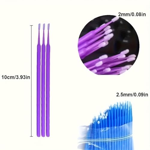 100PCS Mini Detail Brushes Purple Micro Applicators Fine Tip Cleaning Swabs with Clear Pouch for Adult Car Air Vent Detailing Model Craft Paint Repair