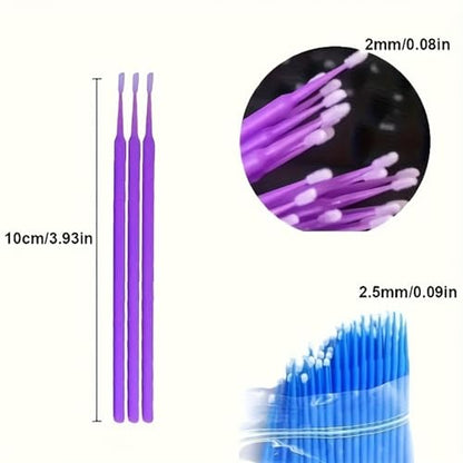 100PCS Mini Detail Brushes Purple Micro Applicators Fine Tip Cleaning Swabs with Clear Pouch for Adult Car Air Vent Detailing Model Craft Paint Repair