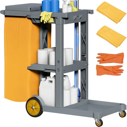 YITAHOME Grey Housekeeping Carts, Janitorial Cleaning Cart on Wheels - color: Gray