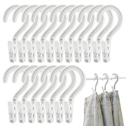 18 Heavy-Duty Clothes Pegs with Hooks - White Multi-Purpose Clips