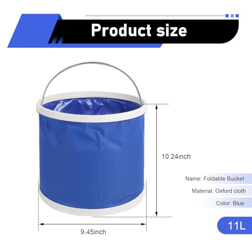 Collapsible Bucket, 11L (2.9 Gallons) Waterproof Oxford Fabric Camping Fishing Bucket, Foldable Portable Pop Up Water Buckets for Household, Outdoor, Car Washing (Blue) - size: 11 L