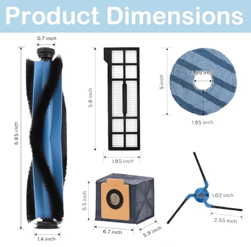 22 Pack X10 Pro Omni Replacement Accessories for Eufy X10 Pro Omni Robot Vacuum Cleaner, 2 Main Roller Brush, 6 Dust Bags 4 Side Brushes 4 Filters 4 Mop Pads 1 Screwdriver 1 Clean too