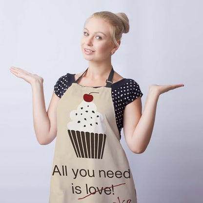 Baking Apron for Men All You Need Is a Cupcake Craft Aprons for Women for Kitchen Cooking Restaurant BBQ Painting Crafting 27” (W) x 31” (H), Waterproof Apron - color: All You Need is a Cupcake