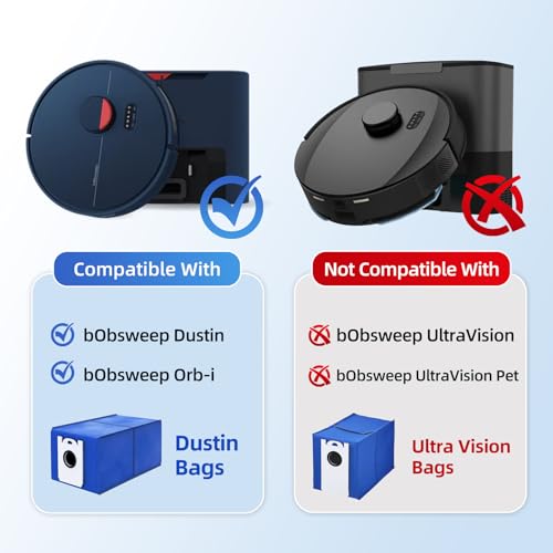 6-Pack Dustin & Orb-i Replacement Dust Bags for bObsweep Dustin & Orb-i Self-Emptying Robot Vacuum - 3.5L High Capacity Advanced Filtration Bags with Cleaning Brush (Blue)
