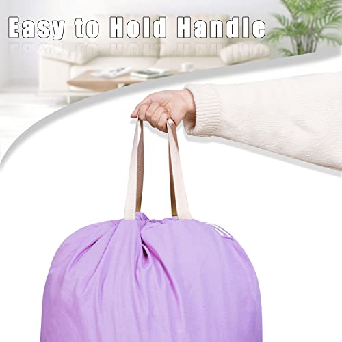 Sanlykate Large Canvas Cotton Laundry Bag with Drawstring & Handles, Heavy Duty Durable Dirty Clothes Organizer, Tear Resistant Hamper Liner Storage Bag, Travel Sack, 25.5 x 34inch - Purple - color: Purple