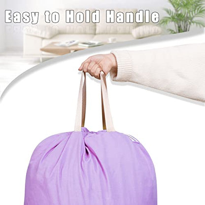 Sanlykate Large Canvas Cotton Laundry Bag with Drawstring & Handles, Heavy Duty Durable Dirty Clothes Organizer, Tear Resistant Hamper Liner Storage Bag, Travel Sack, 25.5 x 34inch - Purple - color: Purple