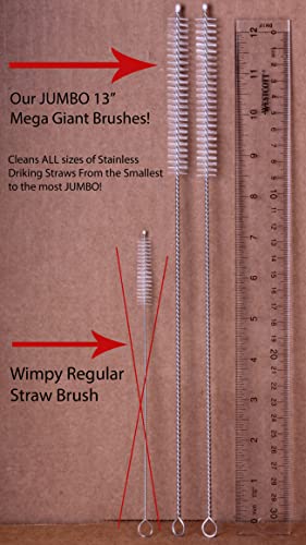 2 JUMBO 14" Stainless Steel 100 oz Straw HUGE SUPER LONG Drinking Wide Insulated Whirley Travel Mug FOAM Truck Stop Cup (4 Jumbo Brushes) - size: 4 Jumbo Brushes 13" × 1/2"
