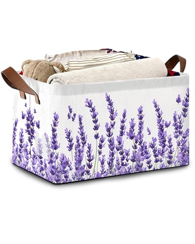 Lavender Storage Baskets,Foldable Organizer Bin with Handles for Home Living Room Bedroom Closet Box 17x11.5x10Inch - color: Lavender