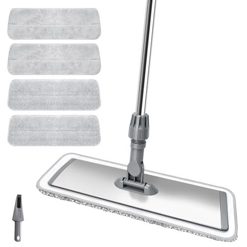Microfiber Mop, 360° Rotating Flat Floor Cleaner 4 Pads, Grey - color: Gray
