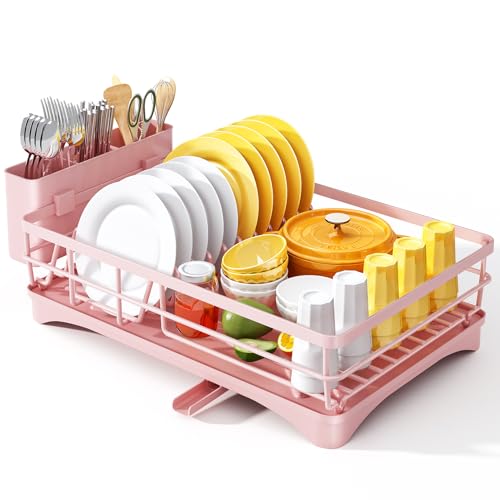 SNTD Dish Drying Rack for Kitchen Counter, 11.8" W x 16.7" L, Pink - color: Pink