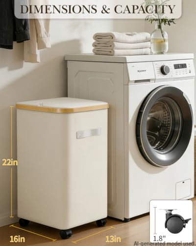 Laundry Hamper with Wheels, 75L Rolling Laundry Basket, Removable Inner Bag - color: Beige, size: 75L