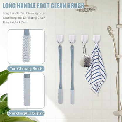 OWIIZI Toe Cleaning Brush 15.7" Foot Scrubber in Shower with Long Handle Silicone Gap Brush Between Toes Cleaner Soft Feet Care Scrub for Seniors,Elderly, Men and Women- 2Pack - color: Grey