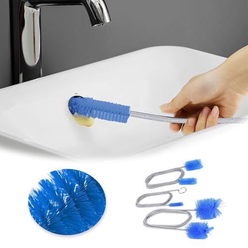 Flexible Long Drain Brush Set, with Double Ended and Stainless Steel Tube Cleaning Brushes Stainless Steel Long Tube Cleaning Brushes for Kitchen, Sink, Drain Pipe and Long Pipe Cleaning
