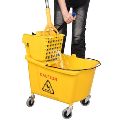Side-Press Wringer Commercial Mop Bucket on Wheels, 35-Quart
