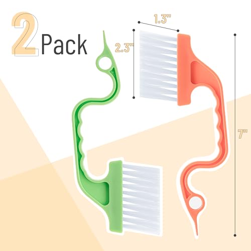 Slick- Window Track Cleaning Brush, 2 Pack, Orange/Green Ergonomic Handle, Built-in Scraper, Multipurpose, Window Track Cleaning Tools - color: Orange/Green, size: 2 Pack