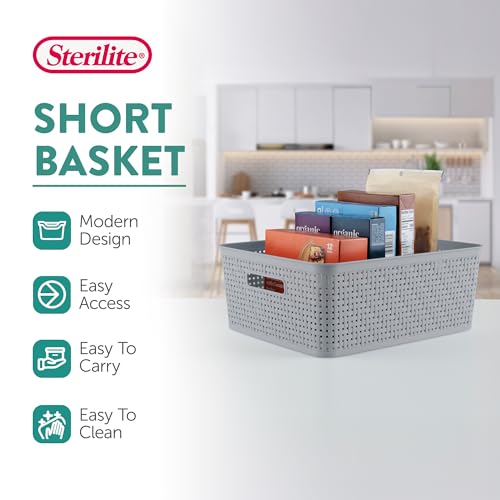 Sterilite 12 Pack Plastic Storage Bin Organization Containers, Short Baskets, Cement - color: Short Basket, size: 12 Pack