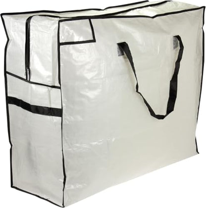 Household Essentials 2622 MightyStor Large Storage Bag with Handles | Clothing and Linen Storage Bag | White Tarp with Black Trim (Pack of 12) - size: Large (Pack of 12)