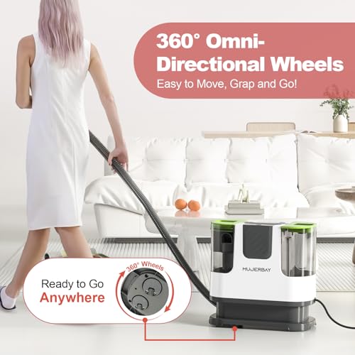 Upholstery Carpet Cleaner, MUJERBAY 12Kpa Portable Spot and Stain Cleaner, Easy Move with Universal Wheels & Handle, 1.23-inch Deep Cleaning Machine for Couch, Stairs, Car and Pet Messes. RED - color: White Red