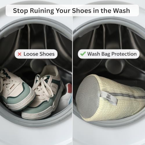Shoe Washing Bag for Washer & Dryer – 2 Pack Sneaker Laundry Bags with Thick Microfiber Protection Mesh Shoe Wash Bag for Shoes & Delicates – White - color: White