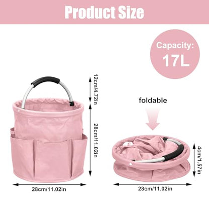 17L Cleaning Caddy with Handle, Foldable Cleaning Supply Caddy with 6 Pockets Cleaning Caddy Bag for Outdoor Camping Garden Harvest Basket Bathroom Storage (Pink) - color: Pink