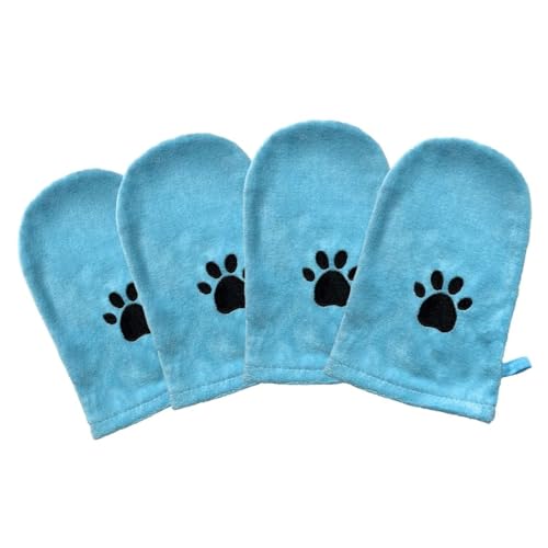 Penny & Niko Microfiber Pet Towel Mitts - Paw Cleaning and Drying Mitts/Gloves for Dogs and Cats (Sky Blue, Standard - 4 Pack) - color: Sky Blue, size: Standard - 4 pack