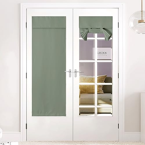 NICETOWN Greyish Green Blackout French Door Curtain Window Cover - color: Greyish Green, size: 26"W x 72"L (Pack of 1)