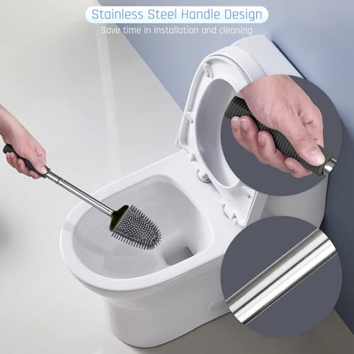 Sellemer Silicone Toilet Brush, Ventilation Slots Base Holder 3 Pack, Black - color: Black-3pcs