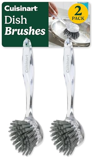 Cuisinart Dish Brush with Handle, 2 Pack, Firm Bristles - color: Round- Dark Gray