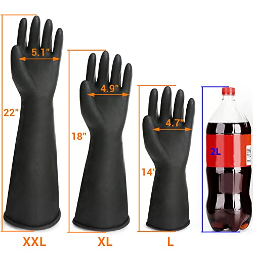 Black Rubber Gloves Extra Large, 22" Long Chemical Resistant Gloves, Waterproof Reusable Dishwashing Household Cleaning Safety Work Heavy Duty Industrial Rubber Glove, 1 Pair XXL - color: Reversible, Black+black, size: XXL-1Pair