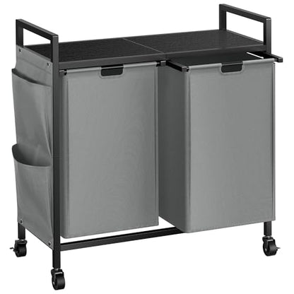 WOWLIVE Double Laundry Hamper with Wheels, Rolling Laundry Basket Organizer - color: Gray, size: 110l (30.0 x 13 x 32 Inches)