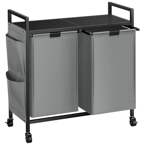 WOWLIVE Double Laundry Hamper with Wheels, Rolling Laundry Basket Organizer - color: Gray, size: 110l (30.0 x 13 x 32 Inches)