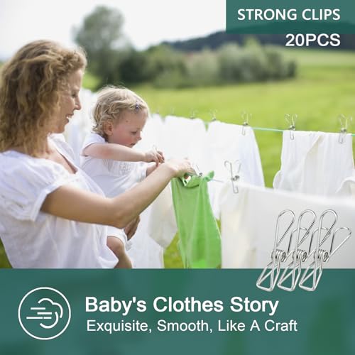 Clothes Pins Metal Stainless Steel Clothespins Laundry Pin Bag Photo Clips - size: 20pcs small size Clothes Pins